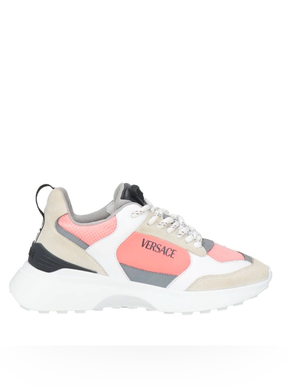 Versace Coral Pink, White & Gray Chunky Lace-Up Sneaker. Authentic, NWT, Size 6